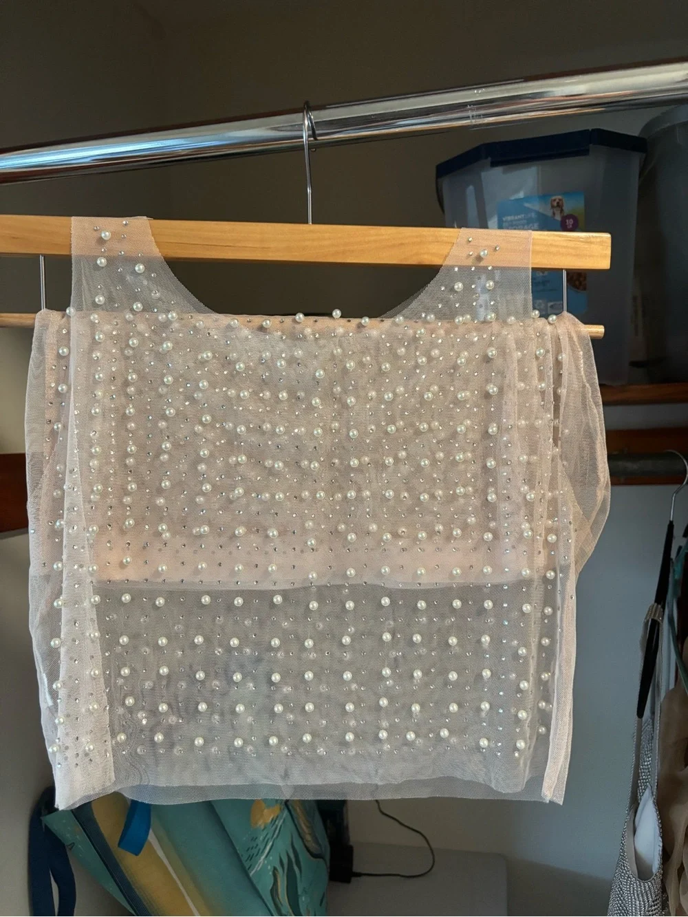 Beach Bunny Sheer Pearl-Embellished Top + Skirt